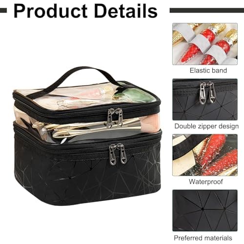 Travel Makeup Bag, 2Pcs Double Layer Large Makeup Bag — view 3