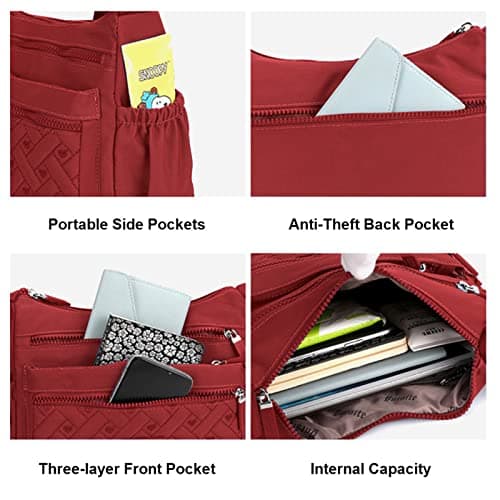 Milky Way Womens Multi Pocket Casual Crossbody Bag Waterproof Shoulder Messenger Bag Handbag for Daily Use Travel (burgundy) — view 3