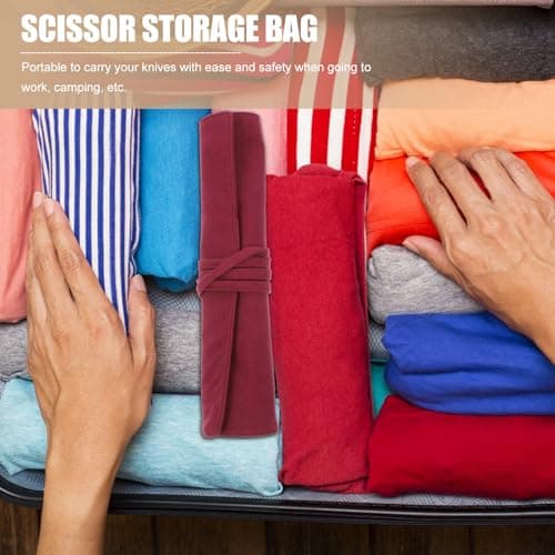 Generic Cutlery Storage Bag Portable Kitchen Utensil Wrap Lightweight Linen Knife Roll Case for Outdoor Camping Hiking 9.8X8.7X0.3 Inches Random Color — view 5
