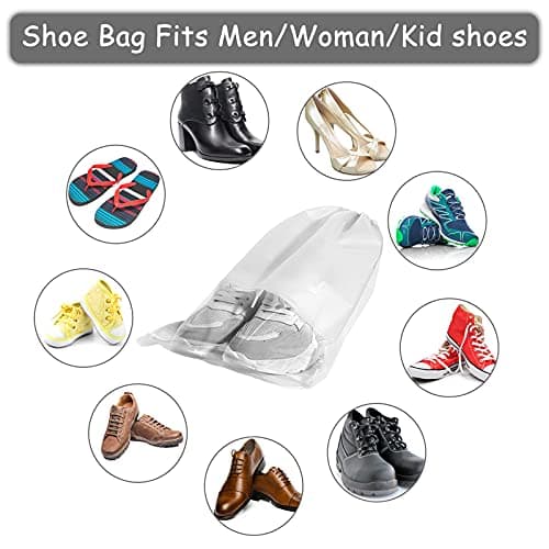 15 PCS Travel Shoe Bag, Large Portable Drawstring Shoes Storage Bags Non-Woven Dust Proof Pouch Space Saving Organizer with Transparent Slot for Men Women Daily and Travel Use (White) — view 4