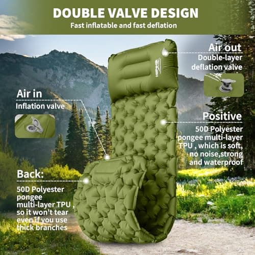 HiiPeak Camping Sleeping Pad, Ultralight Camping Mat with Pillow Built-in Foot Pump Inflatable Sleeping Pads Compact for Backpacking Hiking Traveling Tent (Green) — view 5