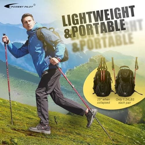 FOREST PILOT Trekking Poles - Lightweight 7075 Aluminum with Flip Lock & All Terrain Accessories - Pair of 2 Walking Sticks for Hiking with EVA or Beech Wood Grip (EVA Grip- Orange) — view 6