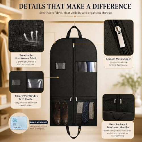 43 Inch Suit Bag, 2 Pack Foldable Garment Bags for Travel and Storage — view 3