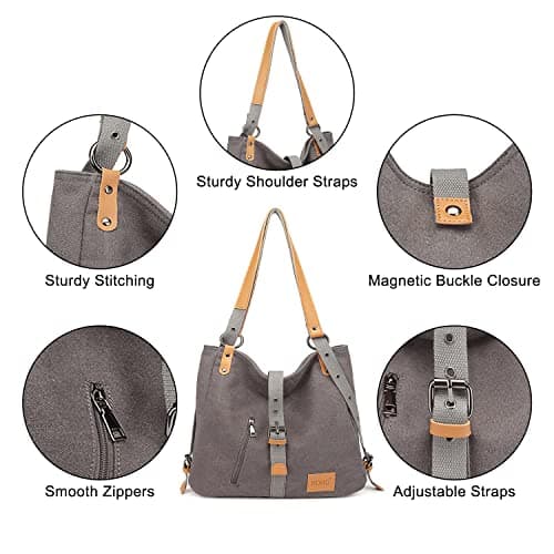 Women Backpack Canvas Shoulder Bag Anti-Theft Travel Rucksack Convertible 3 in 1 Crossbody Bag Vintage Fashion Backpack Women Ladies Handbag College Daypack (Grey) — view 5
