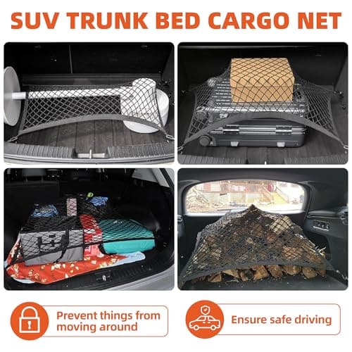 Elastic Cargo Net for SUV Rear,Car Trunk Stretchable mesh Net Organizer,31.49" x 23.62" Stretch to 63"x43" with Fixing Hooks D-Rings Luggage Cover Road Trip Essentials Car Accessories(Black) — view 3