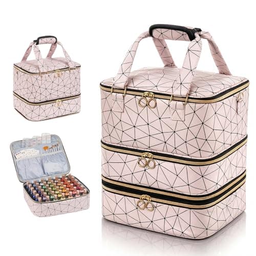 Nail Polish Organizer Case 3-Layer Portable Nail Bag for Nail Tech Pink