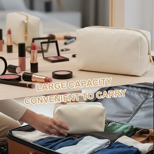YONEEKSS Corduroy Makeup Bag Small Cosmetic Pouch for Handbag (Beige) — view 5