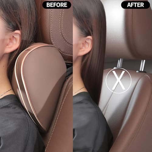 Dapucarin Car Headrest Pillow 100% Memory Foam, Breathable Removable Leather Cover, Premium Seat Support Head Neck Cushion for Driving Travel Home Office, Brown, 1 Pack — view 6
