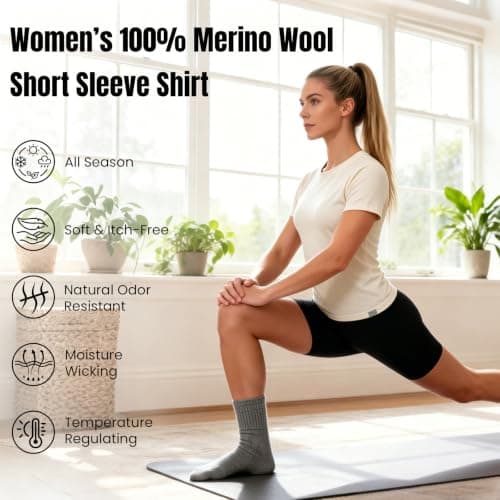 TWCHAS 100% Women Merino Wool Short Sleeve T-Shirt, Ultra Soft & Breathable Merino Wool Tee for Hiking Running Travel, Merino Wool Base Layer with Odor Resistant Natural Fiber — view 5