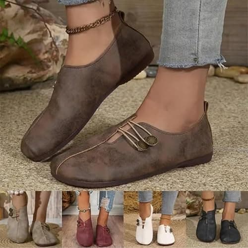 New Soft Leather Ladies Flat Shoes,Orthopedic Loafers for Women,Comfortable Soft Flats Sandals Slip-On Shoes (Light Brown,4) — view 5
