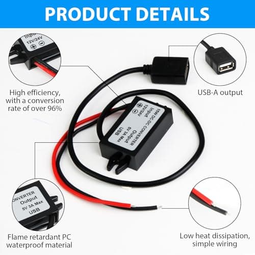Lueden DC-DC Converter 12V/24V to USB 5V 3A Adapter DC-DC Step Down Adapter — view 3