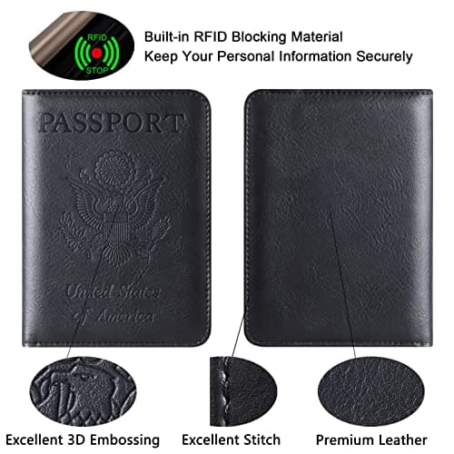 Passport Holder Cover Wallet Travel Essentials Leather RFID Blocking Case Vacation Luggage Must Haves Travel Accessories for Men Women, 116#Black, Upgraded — view 5