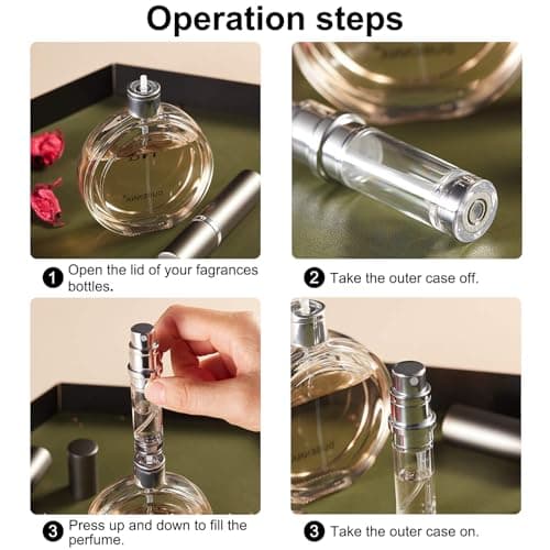 Perfume Atomiser, Refillable & Portable Travel Size Perfume Bottles, Leaking Proof, Bottom Pump without Funnel, Nano Mist, Dispensers, Leak Proof Cologne Dispenser for Women and Men,5ml (silvery) — view 3