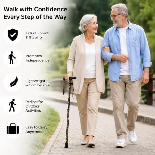 Folding Walking Stick Adjustable Cane Black Walking Sticks For Arthritis Disabled Elderly Senior Extendable Folding Cane Lightweight With Ergonomic Handle Wrist Strap Portable Folding Mobility Aid — view 6