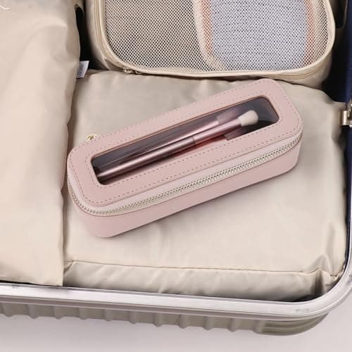 Pinkmik Makeup Brush Bag Slim Clear Makeup Bag Transparent Travel Cosmetic Case & Toiletry Bag with Zipper Small Beatuy Makeup Bag Purse Organizer for Women, Pink, SLIM-3, Makeup Brush Case — view 6
