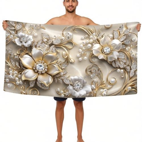 Beach Towels Pearl Diamond Flowers Microfibre Lightweight Beach Towel 140 x 70 cm gold Printed Sand Free Quick Dry Design Camping Towels for Travel Swim Yoga — view 4