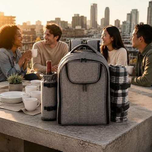 KiBcsLic 4 Person Picnic Set Backpack Two Shoulder Straps Picnic Backpack Complete Outdoor Gear for Camping, Travel — view 2