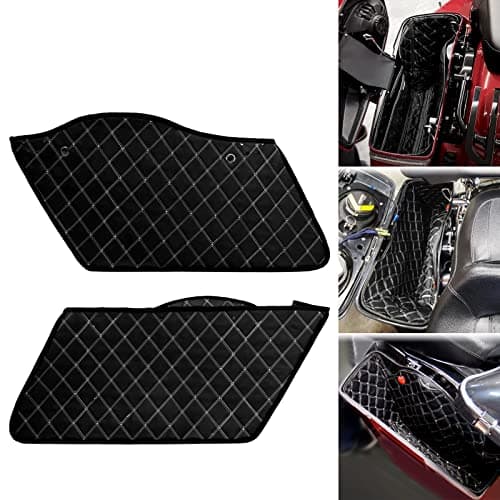 HCmotorku Motorcycle Drop-in Saddlebag Carpet Liners Fits for Harley Touring Models Road King Road Glide Road King Electra Street Ultra Glide Classic 1993-2013 White Thread — view 2