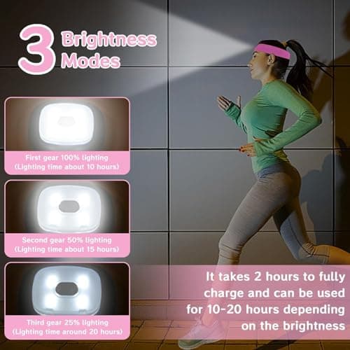LED Lighted Headband, USB Rechargeable Night Running Headlamp Running Lights for Runners with 4 LED, Head Torch Stretchy and Waterproof, Hands Free Flashlight for Runners Dog Walking Hiking (Pink) — view 3