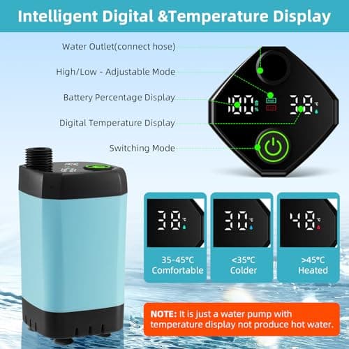 VIHBRAI 6000mAh Portable Camping Shower, Rechargeable Battery Shower Pump — view 4