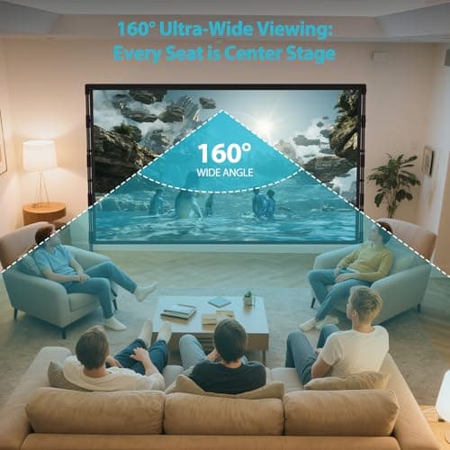 Outdoor Projector Screen with Stand: LEORFI 120 inch Black Backing Projection Screen Indoor - Upgraded Movie Screen 16:9 4K HD - Wrinkle-Free Lightweight Movie Screen with Carry Bag for Backyard Night — view 4