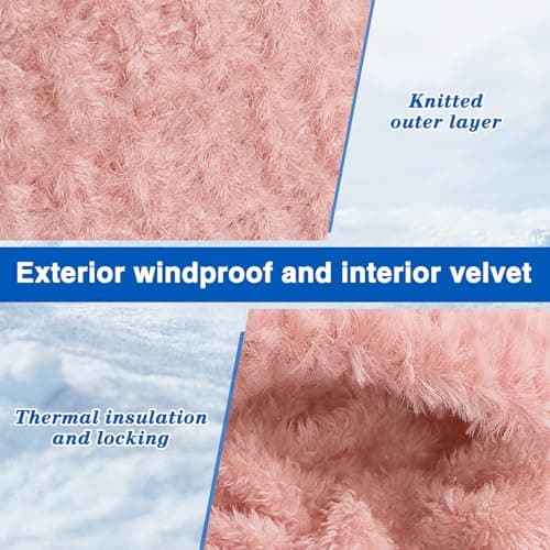 Ashloter 3 in 1 Beanie Hat for Women, 3in1 Thermal Winter Balaclava Knitted Hood with Scarf and Face Mask, Windproof Warm for Outdoor Skiing Hiking Running Skiing Cycling Ladis Men (Pink) — view 5