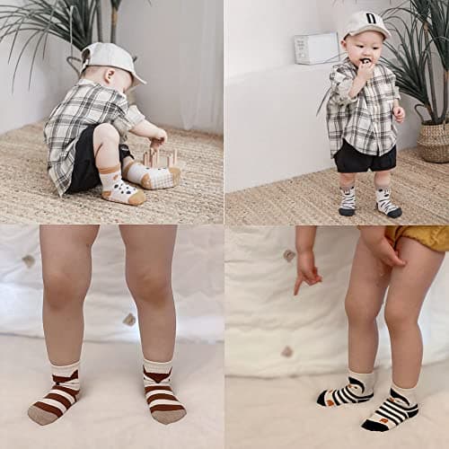 FedMois 5 Pairs Baby Kids Anti-slip Socks Cotton non skid Ankle Socks Animals, Penguin, 1-3 Years — view 6
