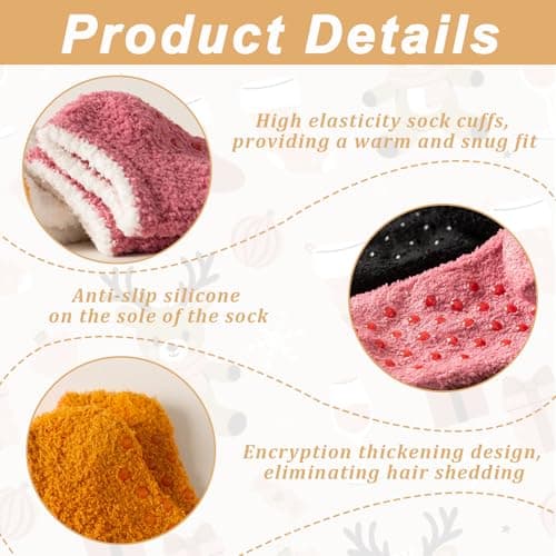 4 Pack slipper socks, fluffy socks for Women Men, Warm Non Slip Grip slipper socks women Bed Socks for Winter, Thermal fluffy socks womens with Grippers for Causal Home Sleeping (Fit UK 3-5) — view 5