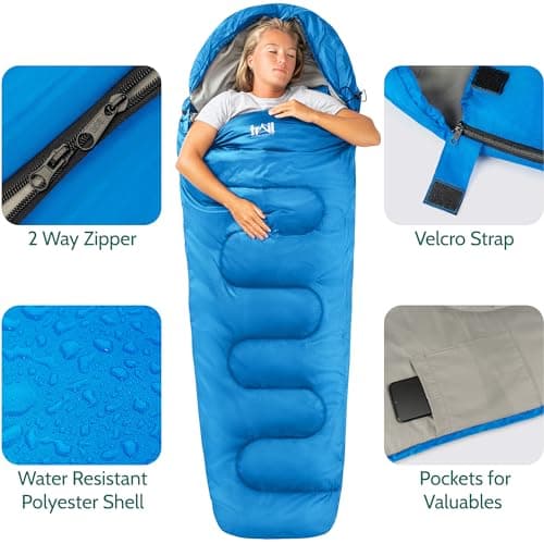 Trail Mummy Sleeping Bag For Adults, Single 3 Season Spring Autumn Winter, 300gsm, Waterproof, Outdoor Camping, Internal Pockets, Lightweight Compression Bag — view 5