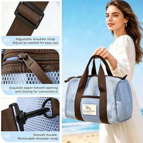 WANIXIA Mesh Shower Caddy Bag,Tote Mesh Beach Bag,Quick Dry Portable Tote Bags,Large-capacity Shoulder Storage Bage,Mesh Crossbody Bags,for the Beach,Shower,Swimming,Travel and Camping — view 3
