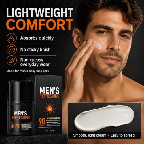 Sunscreen for Men, SPF 90+ Face Sun Cream, Mens SPF Moisturiser, UVA UVB Protection, Water Resistant Sunscreen - Non Greasy Lightweight Sun Lotion for Gym, Commute, Outdoor Sport & Holiday, 50g — view 5