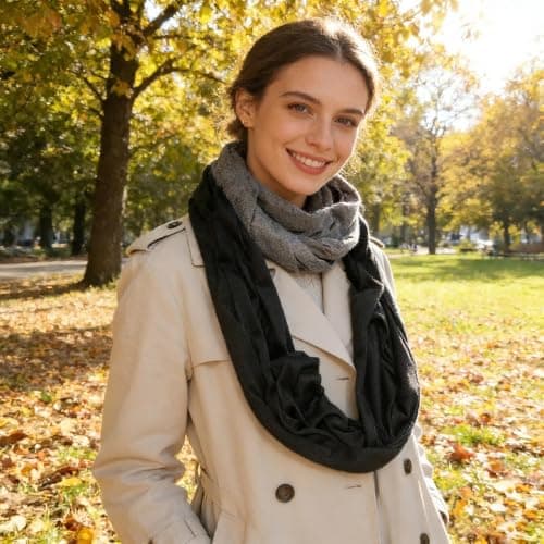 Winter Infinity Scarf for Women Two Color Contrast Neck Warmer — view 2