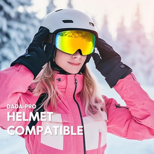 DADA-PRO Ski Goggles Mens Women Skiing Goggles Adults Over Glasses OTG Anti Fog Frameless For Snowboard Jet Snow 100% UV Protection Helmet Compatible (Gold) — view 6