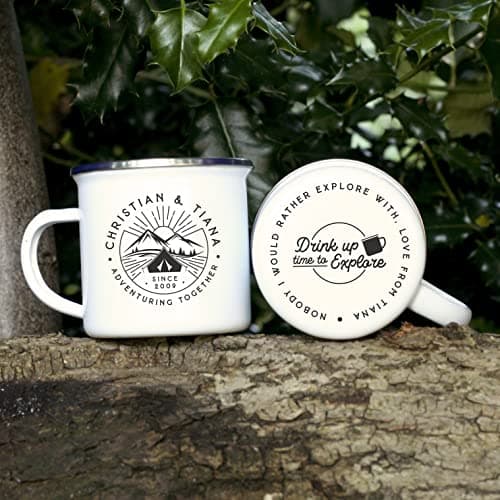 eBuyGB Personalised Adventuring Together Enamel Coffee Mug - 13oz Travel Camping Metal Tea Cup, Couples Gifts, 10th Anniversary Tin Gift (380 ml, 1 Mug) — view 6