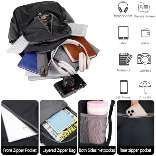 ChioSun Lightweight Foldable Backpack, 30L Waterproof Rucksack, Black — view 3