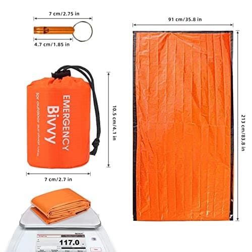 Portable Emergency Sleeping Bag: Reusable Survival Bivvy Sack, Lightweight Waterproof Emergency Rescue Blanket with Compass & Whistle Heat-Repellent, Cold Protection for Camping, Hiking - 1 pack — view 2