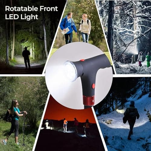 TJC Folding Cane Walking Stick with LED Light & SOS Alarm - Lightweight, Adjustable & Portable with Balancing Quad Base - Mobility Aid for Elderly with Dual Handle & Strap for Carrying - Red — view 4