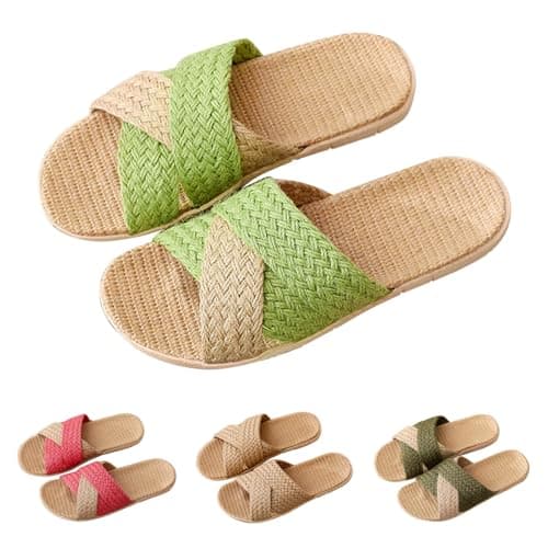 Women'S Linen Woven Sliders, Summer Wide Fit Open Toe Slippers Flats Slip-Resistant Flax Slides Sandals Slip On House Bamboo Shoes Lightweight Classic Indoor Footwear Casual Comfort Sandal For Shower — view 4