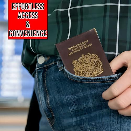 BML British Passport Holder Cover PU Leather Travel Wallet UK Passport Protector Case Slim Travel Document Holder with Metal Corners for Men Women Holiday Travel Accessories (Brown) — view 4