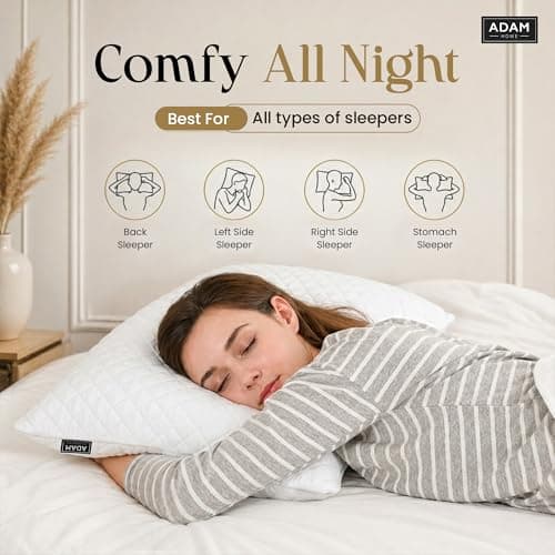 Adam Home Premium Pillows 4 Pack Hotel Quality Firm Support with Quilted Cover Hypoallergenic and Anti Dust Mite Soft Hollow-Fiber Down Alternative Bed Pillow for Stomach Back and Side Sleeper — view 4