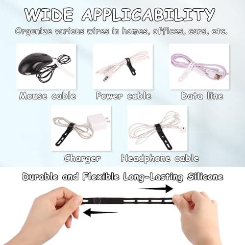20Pcs Silicone Cable Ties, Reusable Cable Ties Cord Organiser Wrap Adjustable Wire Ties Elastic Charging Cable Management Cable Organiser Clips with Lock Buckle for Home Office — view 5