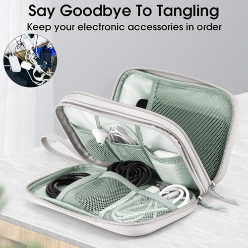Arae PU Leather Cable Organizer Double Layer Travel Pouch, M Gray — view 6