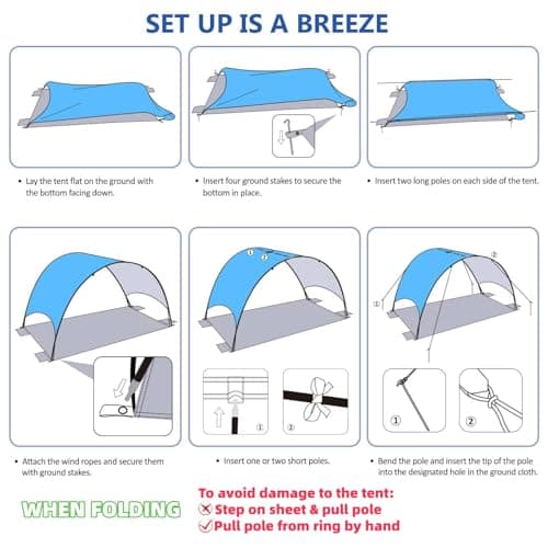 Flycoop 2026 Upgrade Beach Umbrella with UPF 50+ UV Protection – Compact & Portable Beach Tent Canopy with 360° Ventilation, Wind Ropes & Stakes – Family, Travel, Backyard, Park Shade — view 5