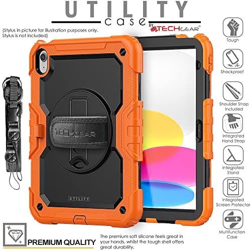 TECHGEAR UTILITY Case for iPad 11" A16 (11th Gen 2025) & 10.9" (10th 2022), Rugged Heavy Duty Shockproof Cover Screen Protection, 360 Stand, Hand & Shoulder Strap - for Work, School, Travel, Orange — view 3
