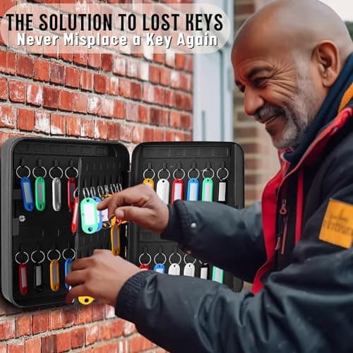 Flexzion Key Box Wall Mount With Code - Black Key Cabinet Lock Box Key Storage Box Wall Mount with Combination Lock, Secured Key Organizer Box with 48 Colored Key Holder for Homes, Office, Apartments — view 3