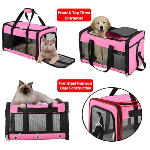 Soft Sided Foldable Cat/Dog/Pet Carrier Bag, Portable Puppy/Pets Travel Carriers For Cats/Dogs With Shoulder Strap & Removable Mat, Durable Cat Basket of 17 lbs Airline Approved - Pink, M — view 6