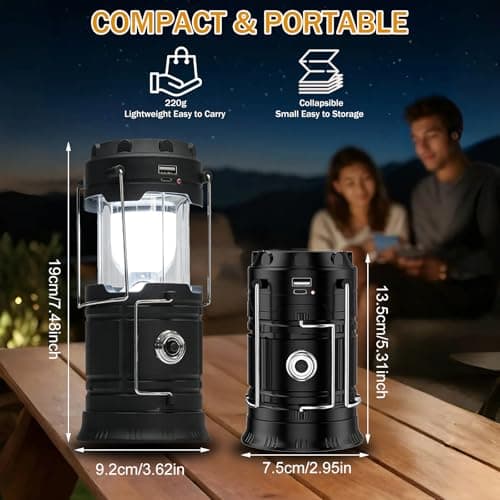 2-in-1 Camping Lantern Rechargeable Camping Lights with Solar and USB Charger, Collapsible Tent LED Light for Outdoor Camping Tent and Hiking Fishing — view 6