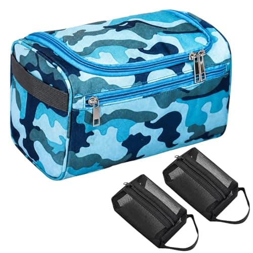 3-Piece Boys Wash Bag Set, Complete One Big Toiletry Bag Men and Two Small Wash Bags for Travel and Sports, with Handle and Zipper for School, Gym or Holidays