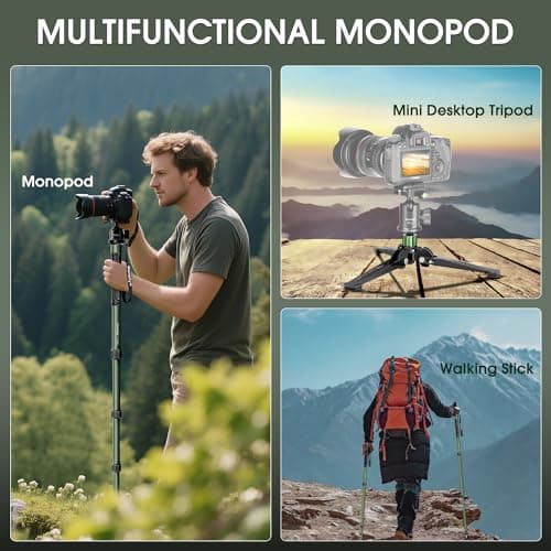 Manbily G-333 Camera Monopod 180cm for DSLR with Feet, Monopods for Cameras 5 Sections Walking Stick Hiking Pole, Mini Tripod Detachable Base, Aluminum Max 10KG Canon Nikon Sony (Olive Green) — view 6