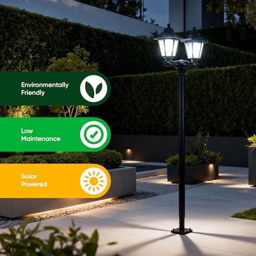 Gardenwize 3-in-1 Solar Powered Double Headlamp – Wall, Stake, or Floor Mount Outdoor Light, Eco-Friendly Solar Garden Lights with Bright LEDs, 1.5m Tall — view 6